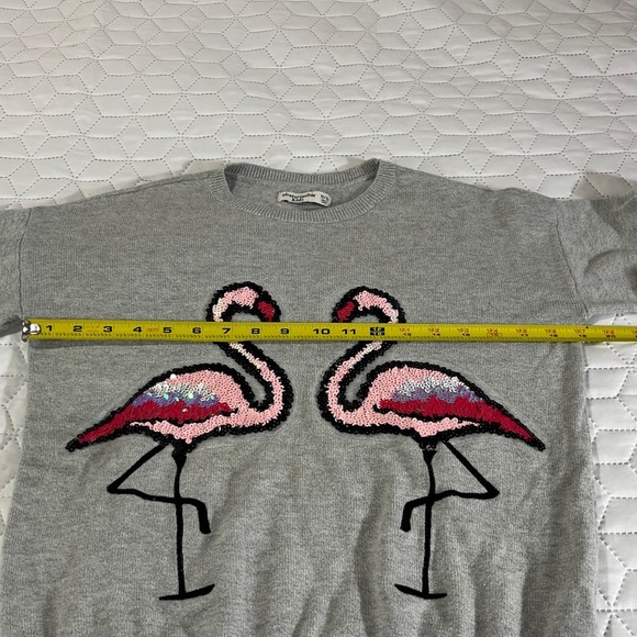Abercrombie Kids Pink Sequin Flamingos Crewneck Sweater Size 11/12Y - Picture 8 of 11